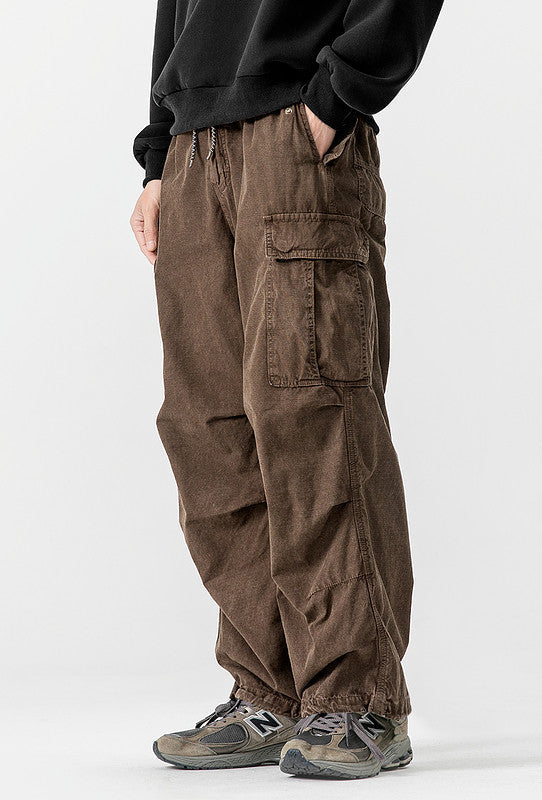 Heavyweight Washed Cargo Pants – Loose Straight Leg Men's Workwear Trousers