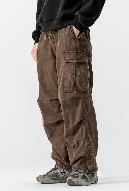 Heavyweight Washed Cargo Pants – Loose Straight Leg Men's Workwear Trousers