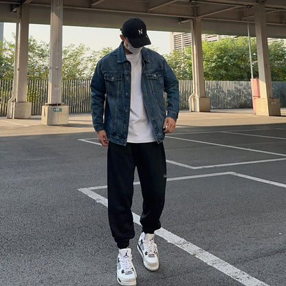 American Vintage Washed Denim Jacket – Oversized Unisex Utility Trucker Coat