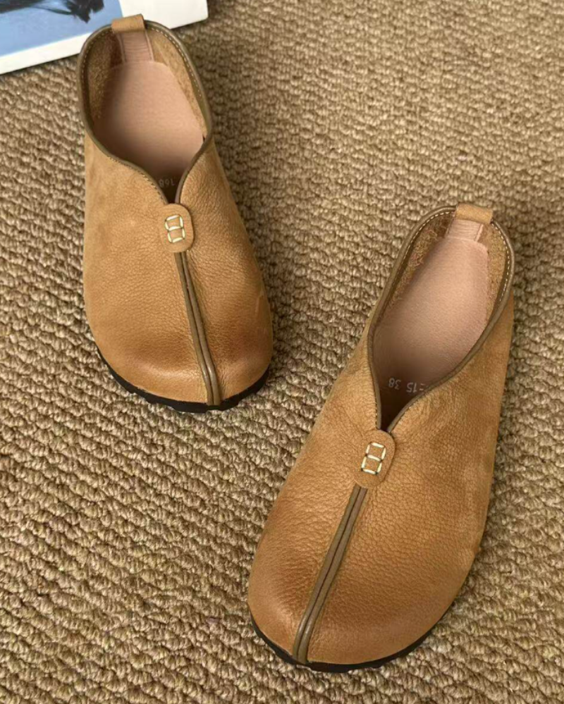 Handmade Artisan Leather Monk Strap Flats – Cotton Linen Style Women's Casual Shoes