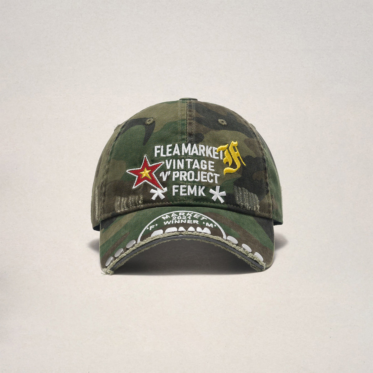 Embroidered Rivet Curved Brim Baseball Cap – Camo Washed Unisex – cap | japanese streetwear | vintage workwear | unisex | Yamalinclothes
