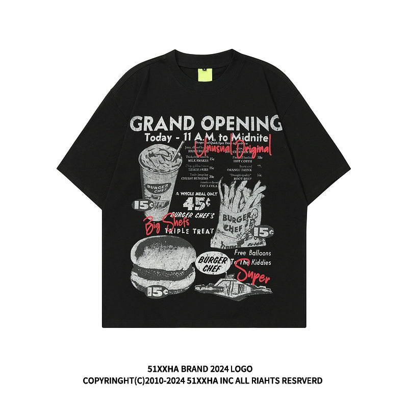 Fun Burger pure cotton short sleeve men's fashion brand lazy loose casual summer T-shirt