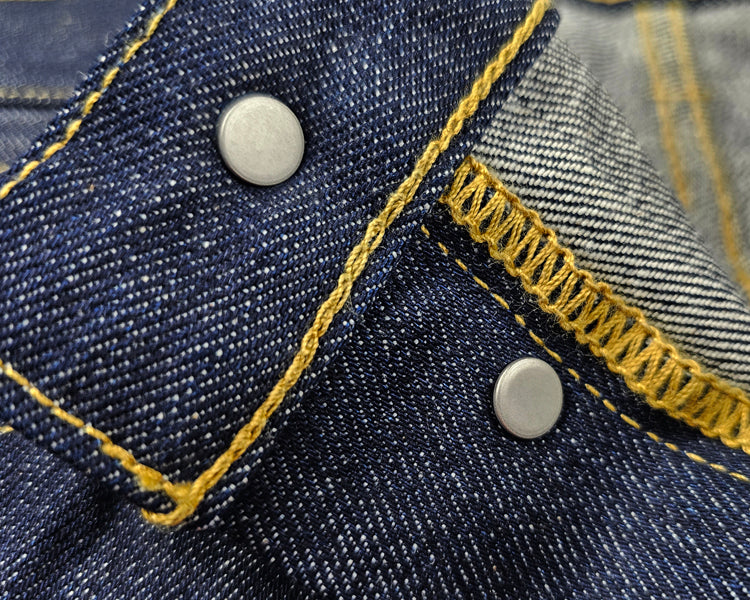 replica red ear air-spun indigo tannins loose high-rise Paris button jeans