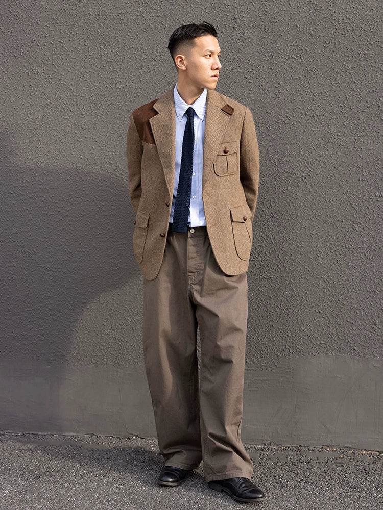 hunting jacket Japanese vintage herringbone single-breasted casual suit casual wear autumn and winter ivy suit
