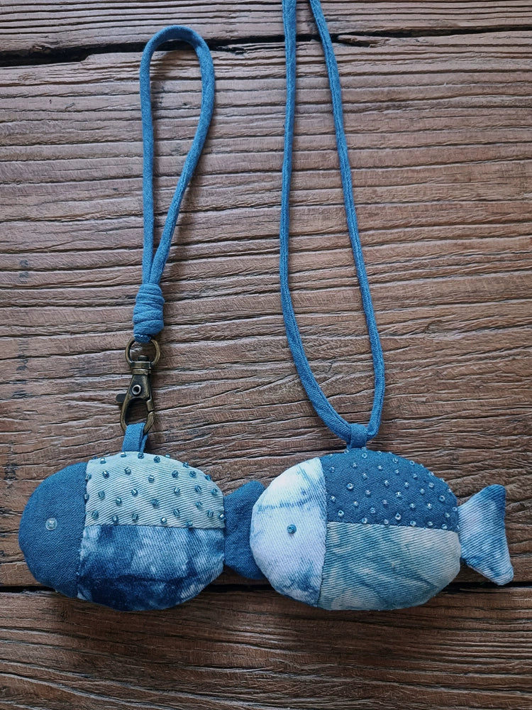 Retro literature and art forest tie-dye, blue dyeing cloth necklace, ethnic style, cotton and linen clothing, sweaters, bags, bag pendants, keychains