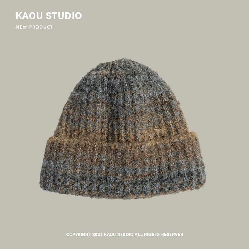 Mixed color wool hat niche design gradient children's knitted hat autumn and winter warm baby ear protection cold hat