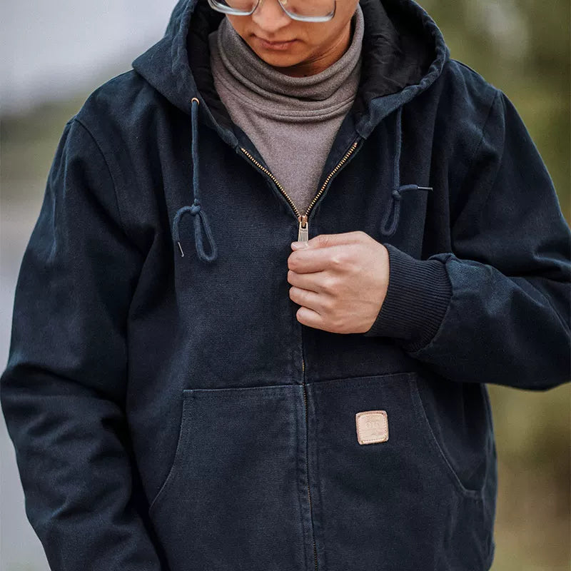 Indigo Heavy Wash Canvas Hooded Cargo Jacket – American Vintage Distressed Unisex – Coats Jackets | japanese streetwear | vintage workwear | unisex | Yamalinclothes