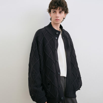 Diamond Jacquard Knit Down Jacket – Men's Oversized Sweater Puffer Coat