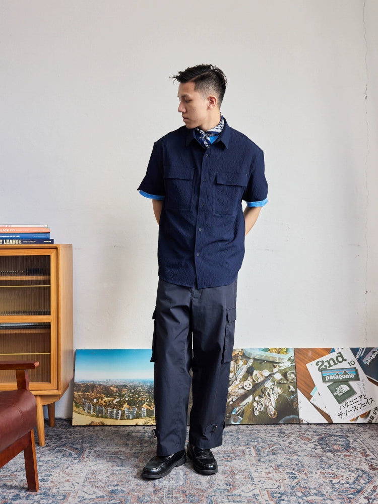 SEERSUCKER POCKET CARGO SHORT SLEEVE SHIRT MEN'S SUMMER 2024 NEW TREND THIN SHIRT TIDE