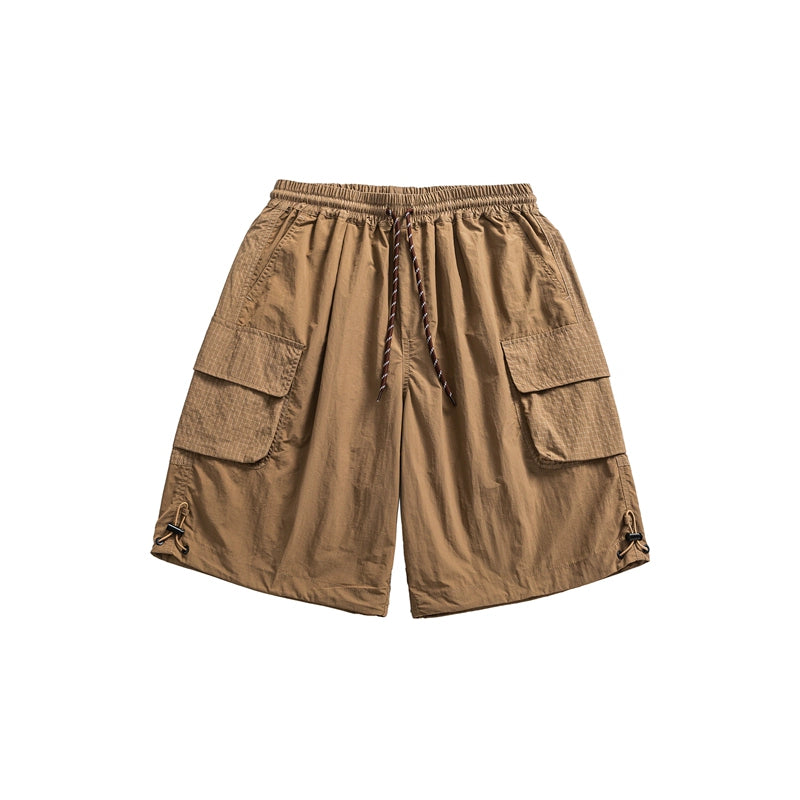 American retro stitched pocket cargo shorts, men's trendy summer thin quick-drying beach cropped pants