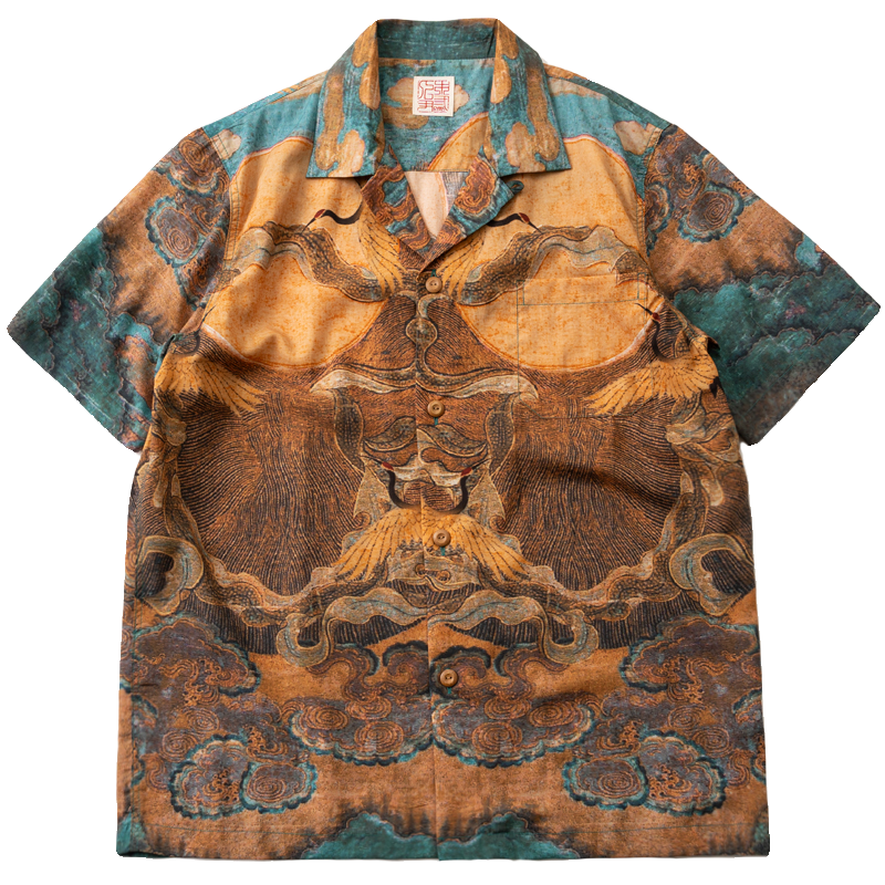 New Chinese style national style crane pattern lyocell tencel ice fabric summer short sleeve shirt shirt men and women