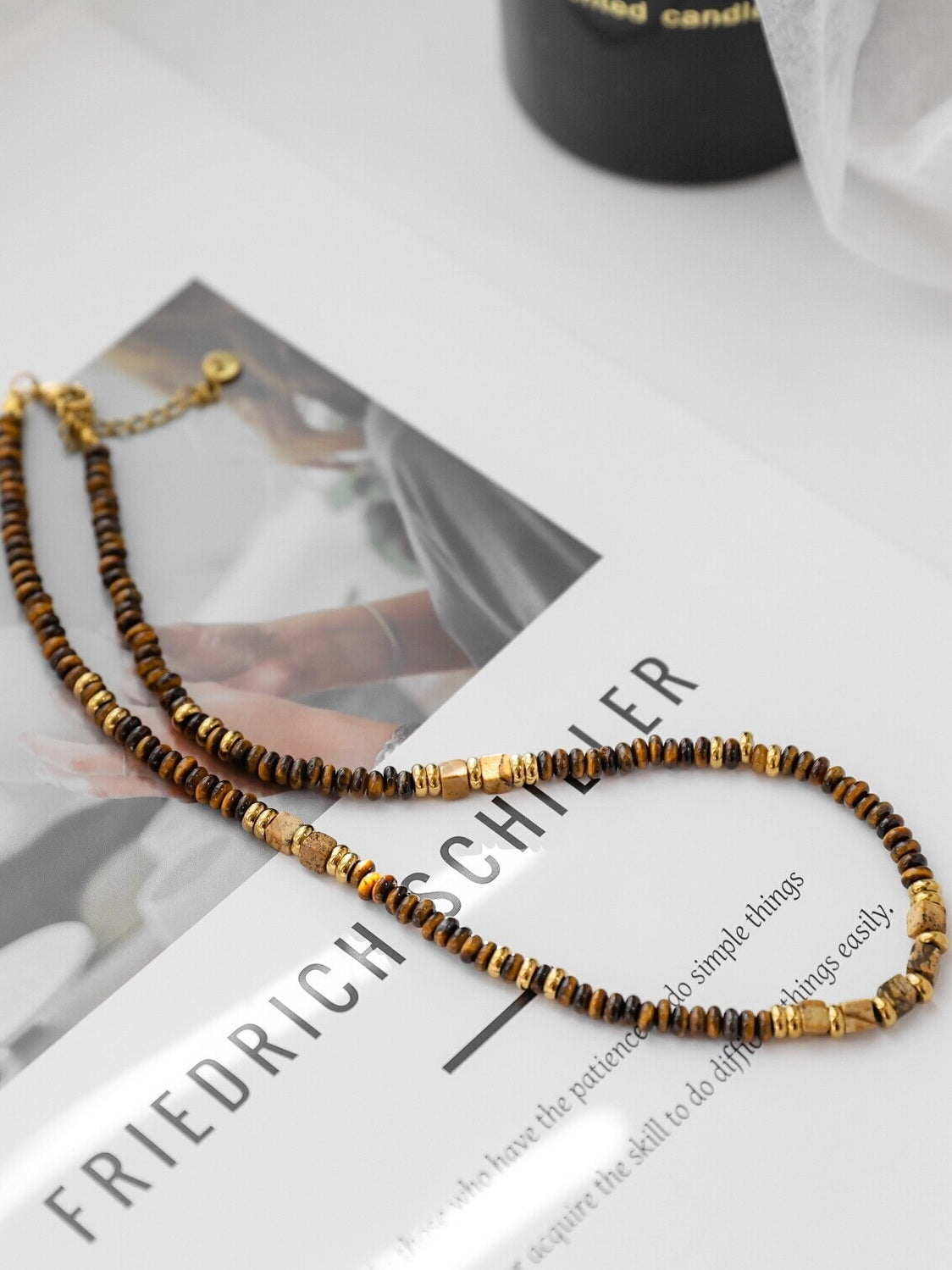 British [designer] Make Kana Maillard style natural tiger's eye necklace stacked clavicle chain ornament