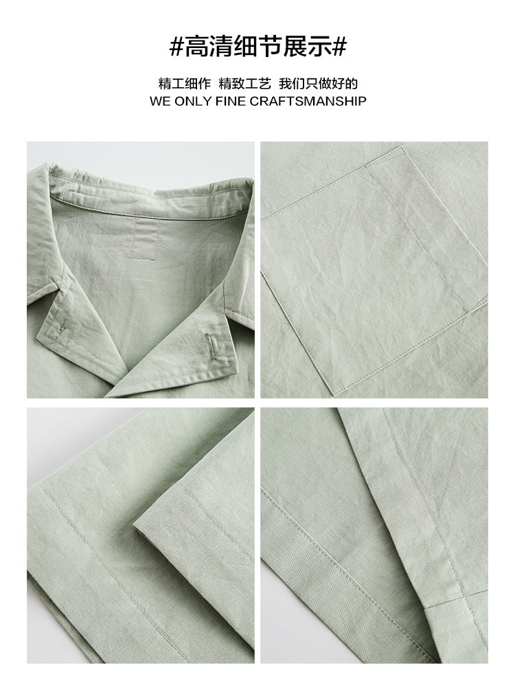 Korean version solid color Cuban collar short sleeve shirt men's summer cleanfit cropped non-iron ice silk shirt