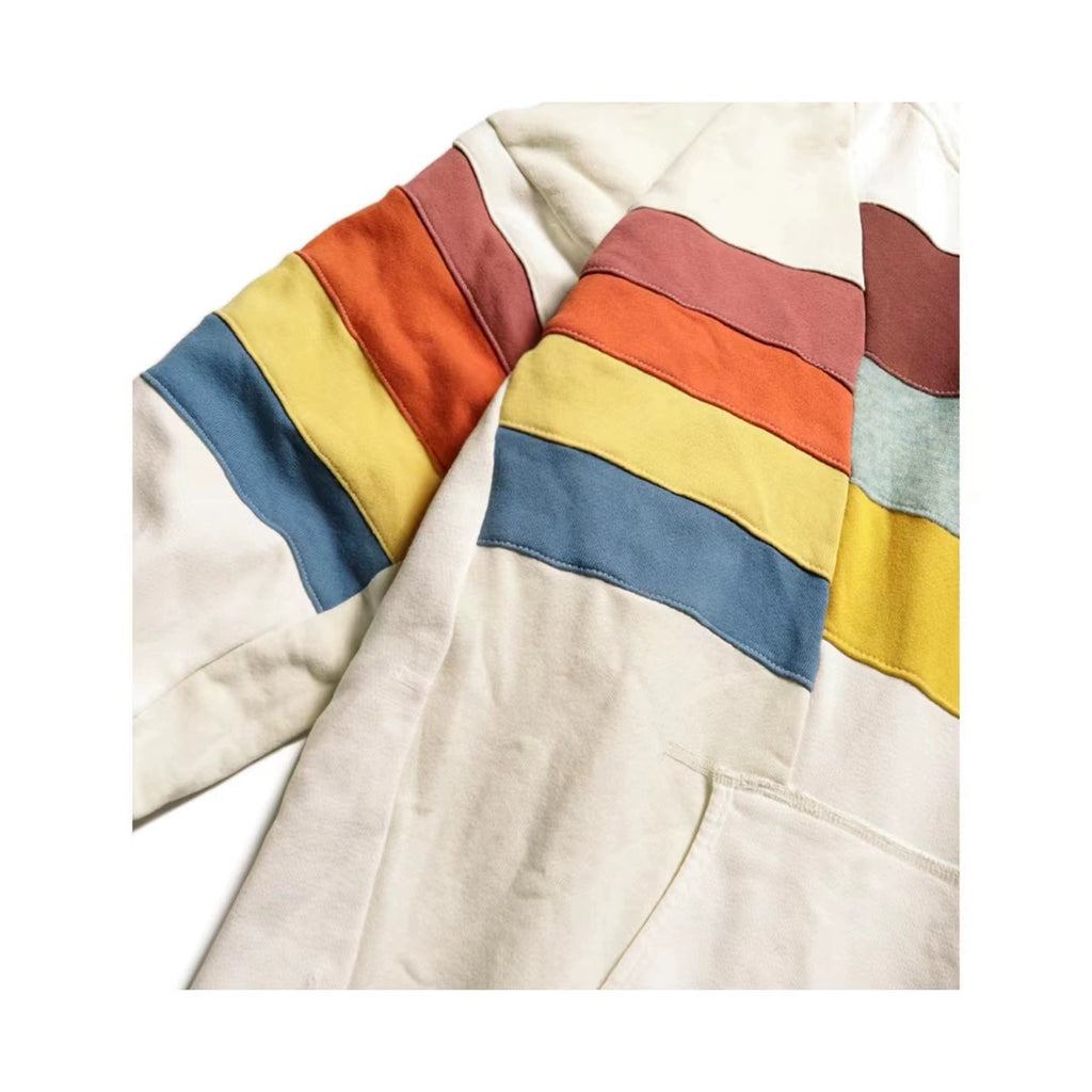 22AW Washed Cotton Ripped Striped Hooded Loose Sweatshirt