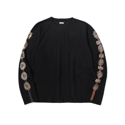 Kapital 25AW Japanese Casual Long Sleeve Tee - Jersey Cotton Belt Print Crew Neck Loose Top