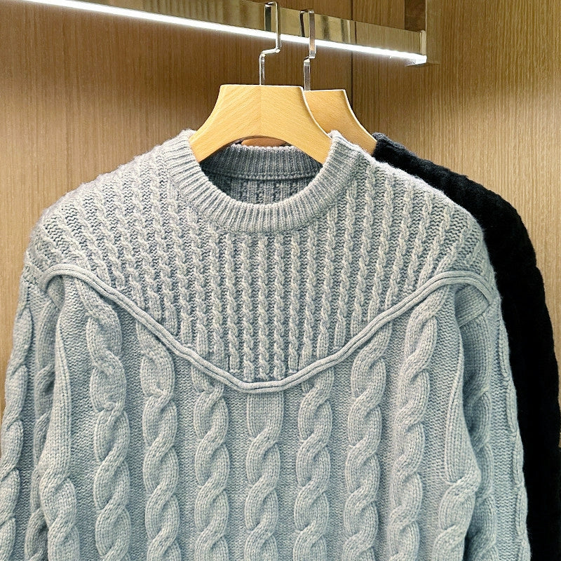 American retro twist sweater, men's winter casual personality, heavyweight, thickened, thick needle, twisted warm knitted cardigan