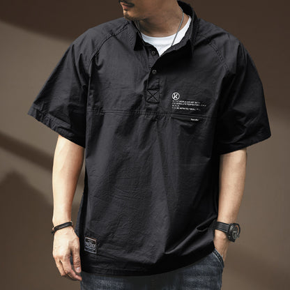 American Cotton Cargo Polo Shirt – Loose Retro Short Sleeve Men’s Summer Top – Japanese vintage | yamalin clothes | Yamalinclothes