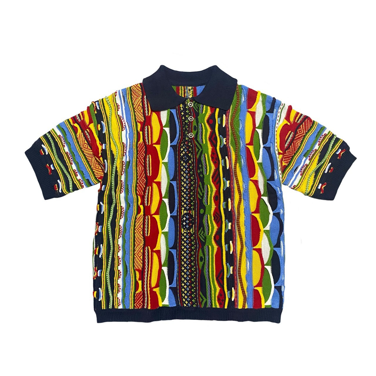 Vintage Loose Lapel Jacquard Bitter Melon Pattern Niche Knit Polo Shirt Short Sleeve Cross Border Menswear