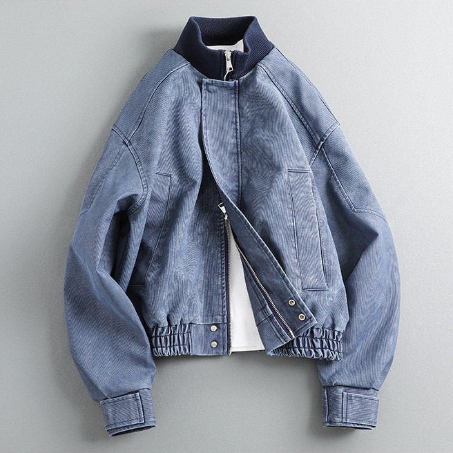 Patchwork Ribbed Stand-Neck PU Leather Jacket – Japanese Vintage Loose Unisex – Coats Jackets | japanese streetwear | vintage workwear | unisex | Yamalinclothes