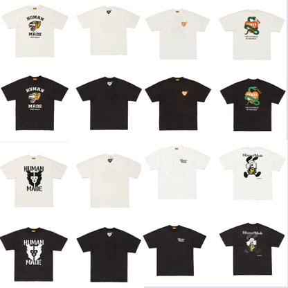 Japanese slub cotton summer animal cute print short-sleeved T-shirt weight 280g