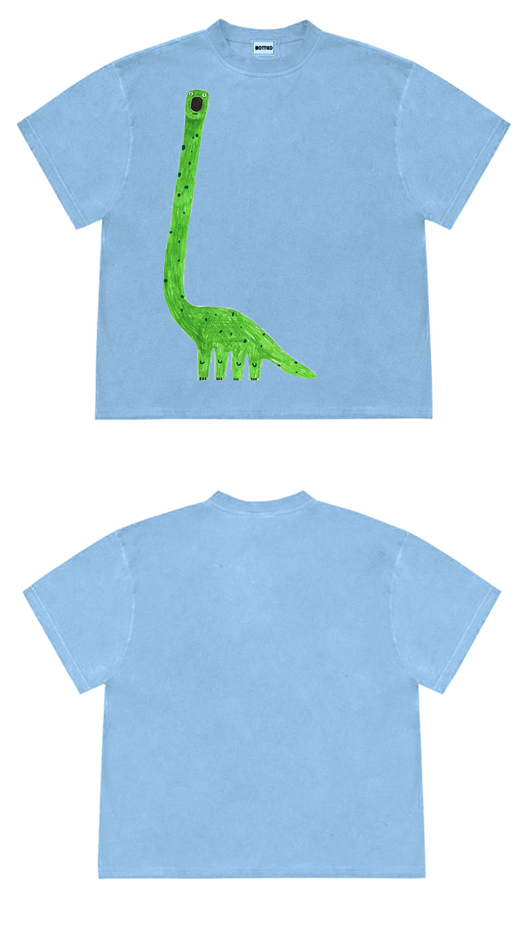 Little collar! Cartoon illustration cute wind ancient wear basic short sleeve T-shirt