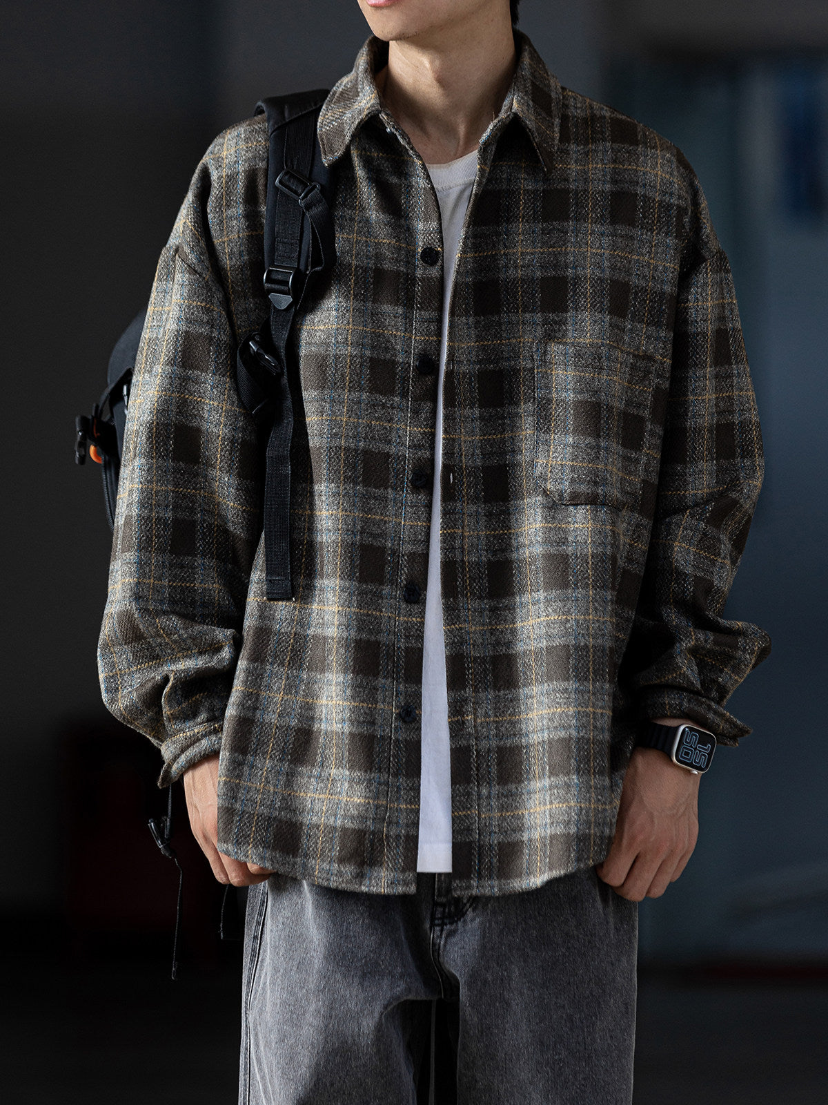 Retro Brushed Plaid Shirt – Thickened Loose Workwear Long Sleeve Jacket for Men – Japanese vintage | yamalin clothes | Yamalinclothes