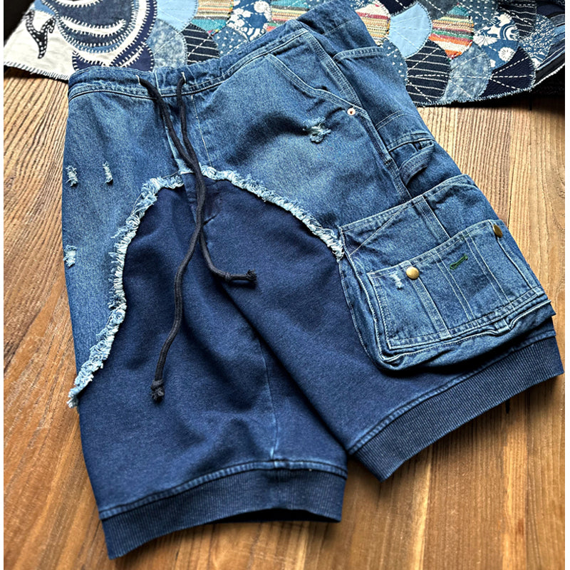 GL style summer men's loose-fitting washed jeans shorts