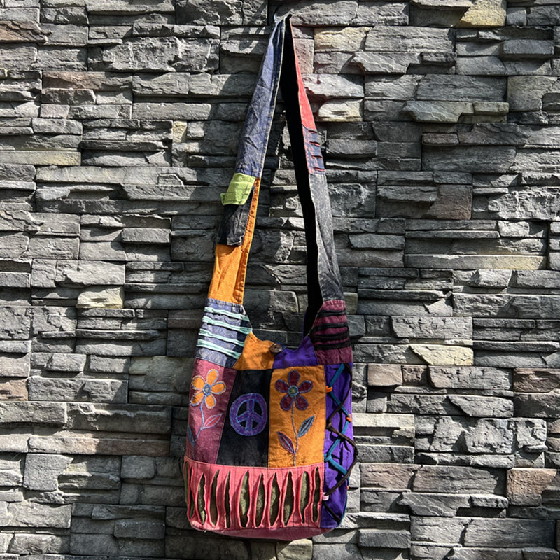 Nepal Indian washed cotton bag, old style, hippie shoulder bag for men and women