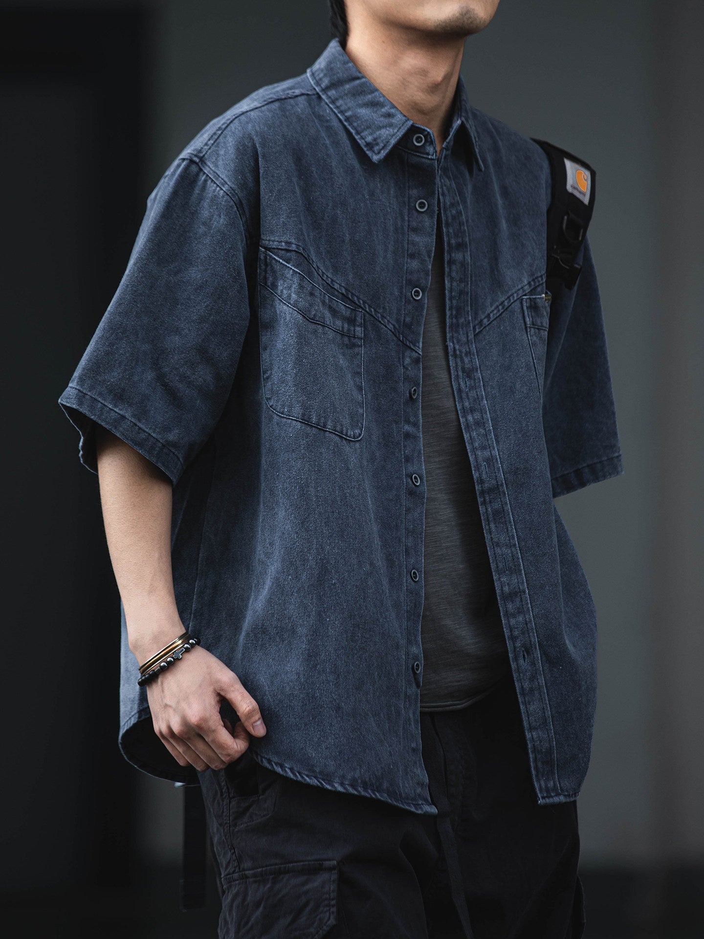 American Retro Washed Denim Short Sleeve Shirt – Loose Workwear Men’s Summer Top – Japanese vintage | yamalin clothes | Yamalinclothes