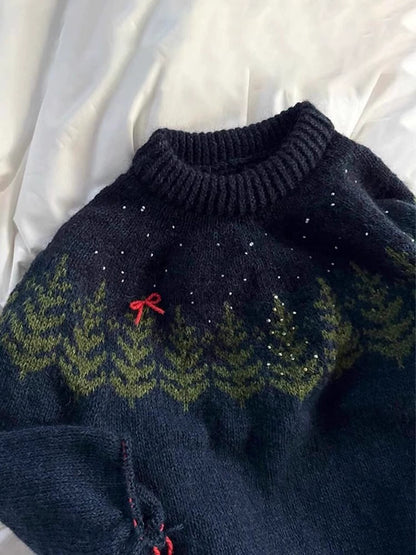 Navy Blue Jacquard Knit Sweater Jacket - European Industrial Chic (Women)