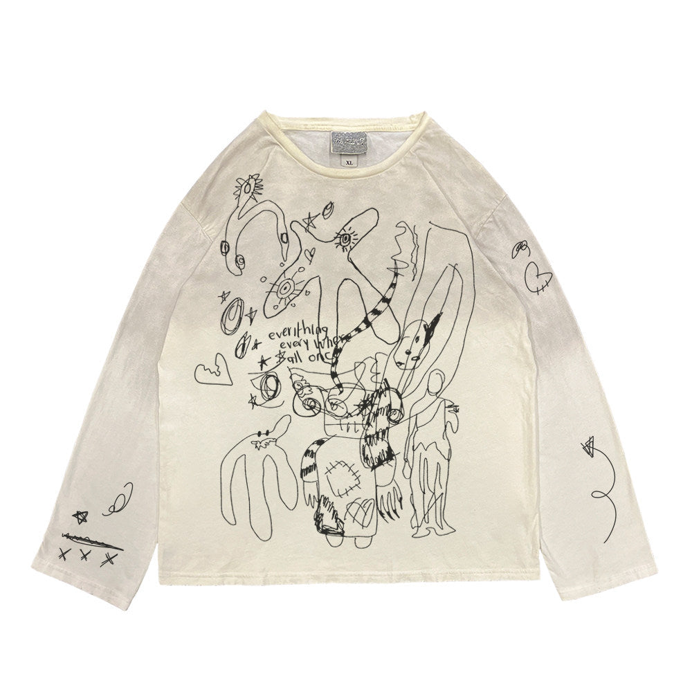 Vintage Distressed Graffiti Long Sleeve T-Shirt – Loose Unisex Streetwear – Japanese vintage | yamalin clothes | Yamalinclothes