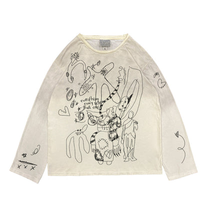 Vintage Distressed Graffiti Long Sleeve T-Shirt – Loose Unisex Streetwear – Japanese vintage | yamalin clothes | Yamalinclothes