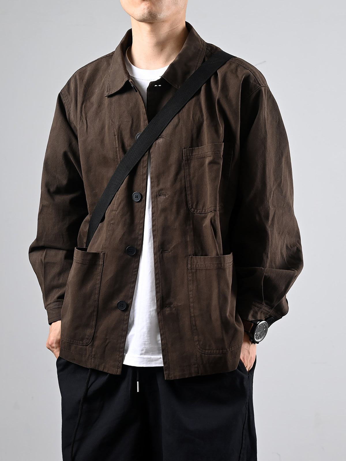 Chore Jacket – Brown Three-Pocket Design