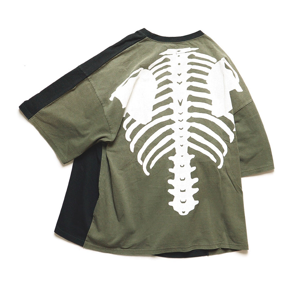 Japanese trend cotton loose stitching bone print short-sleeved T-shirt