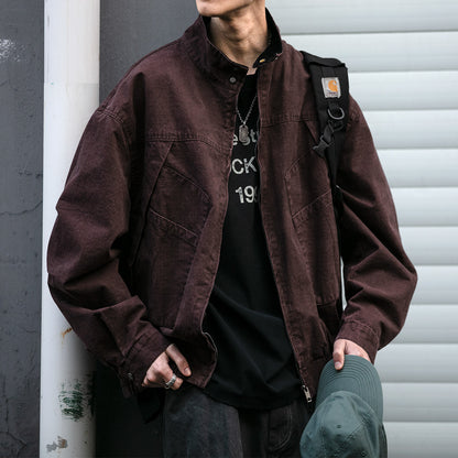 Japanese Retro Deconstructed Stand Collar Hunting Cargo Jacket – Loose Drop Shoulder for Men | Japanese vintage | yamalin clothes | Yamalinclothes