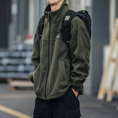 Fleece Padded Stand-Collar Zip Cardigan – Outdoor Oversized Unisex