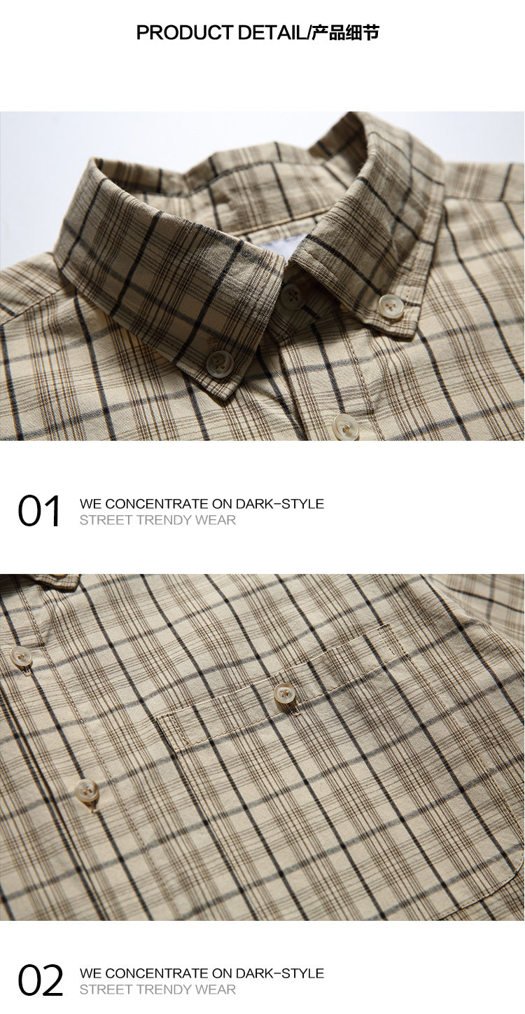 American Vintage Plaid Long Sleeve Shirt Men's Spring Loose Layering Versatile Lazy Unisex Shirt