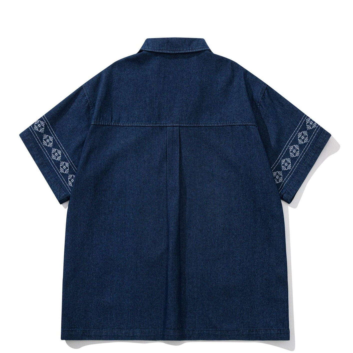 Unisex Japanese Retro Ethnic Embroidered Denim Shirt, Loose Three-Quarter Sleeve Casual Cargo Top