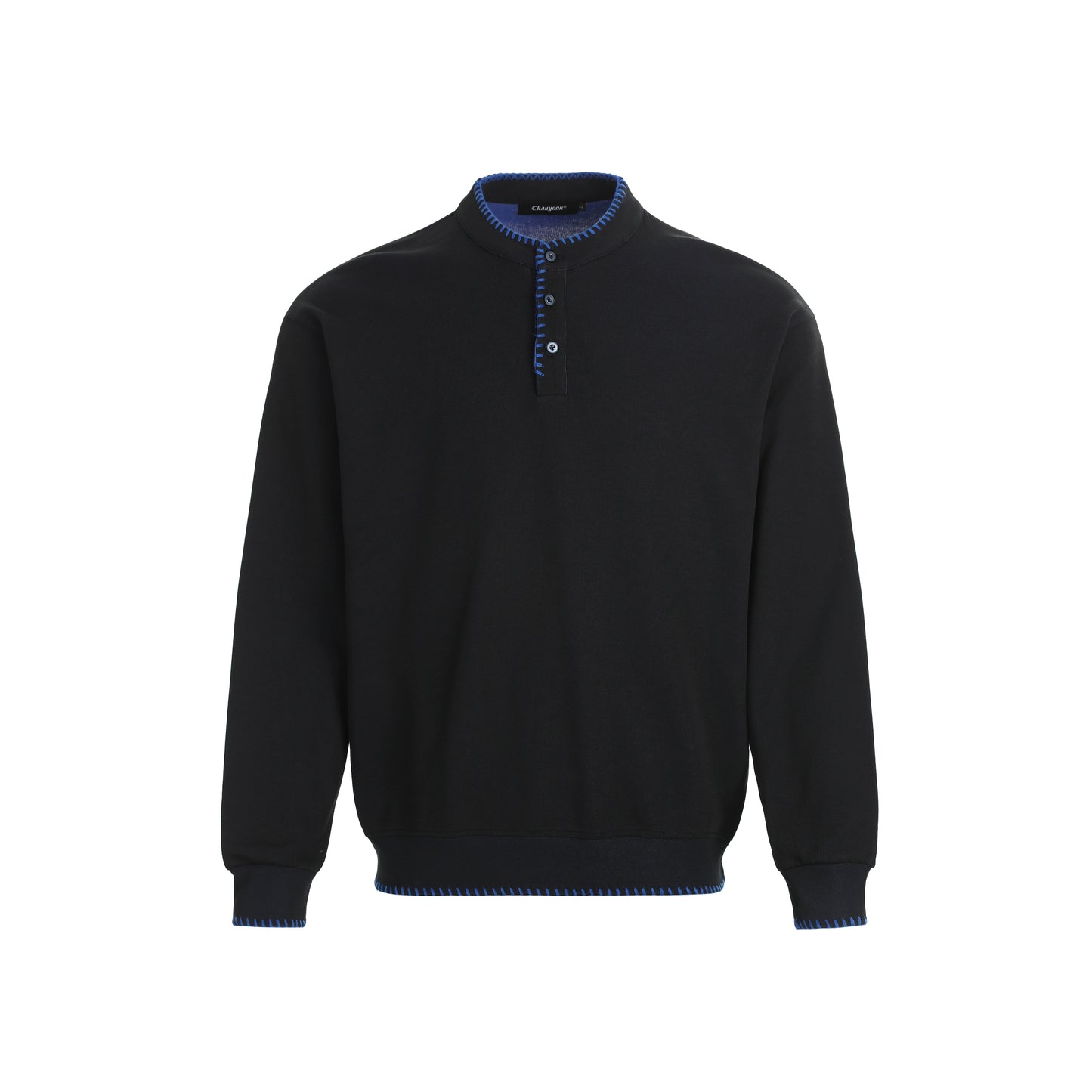 Hand-Stitched Henry Collar Knitted Sweatshirt – Old-Money Loose Unisex Top