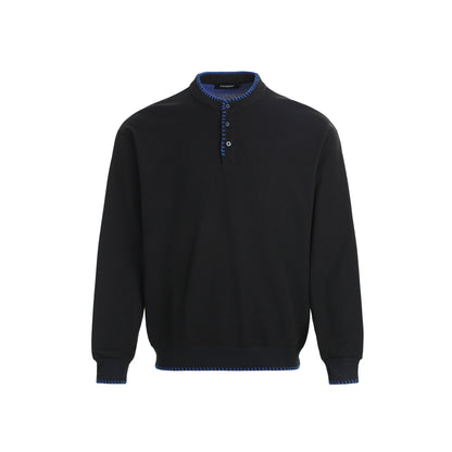 Hand-Stitched Henry Collar Knitted Sweatshirt – Old-Money Loose Unisex Top