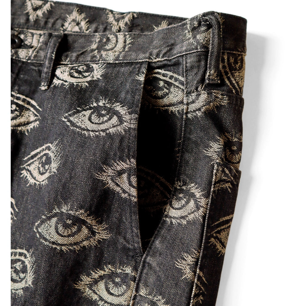 Japanese vintage eye embroidery wash distressed denim trousers wide-leg pants