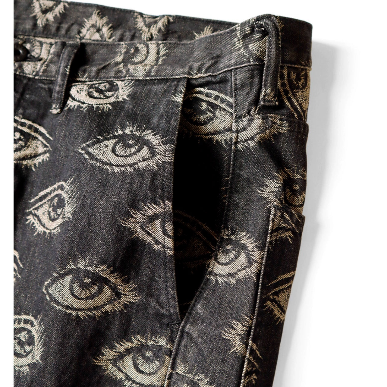 Japanese vintage eye embroidery wash distressed denim trousers wide-leg pants