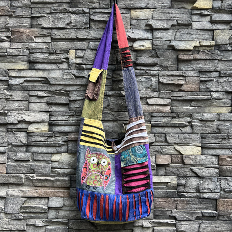 Nepal Indian washed cotton bag, old style, hippie shoulder bag for men and women