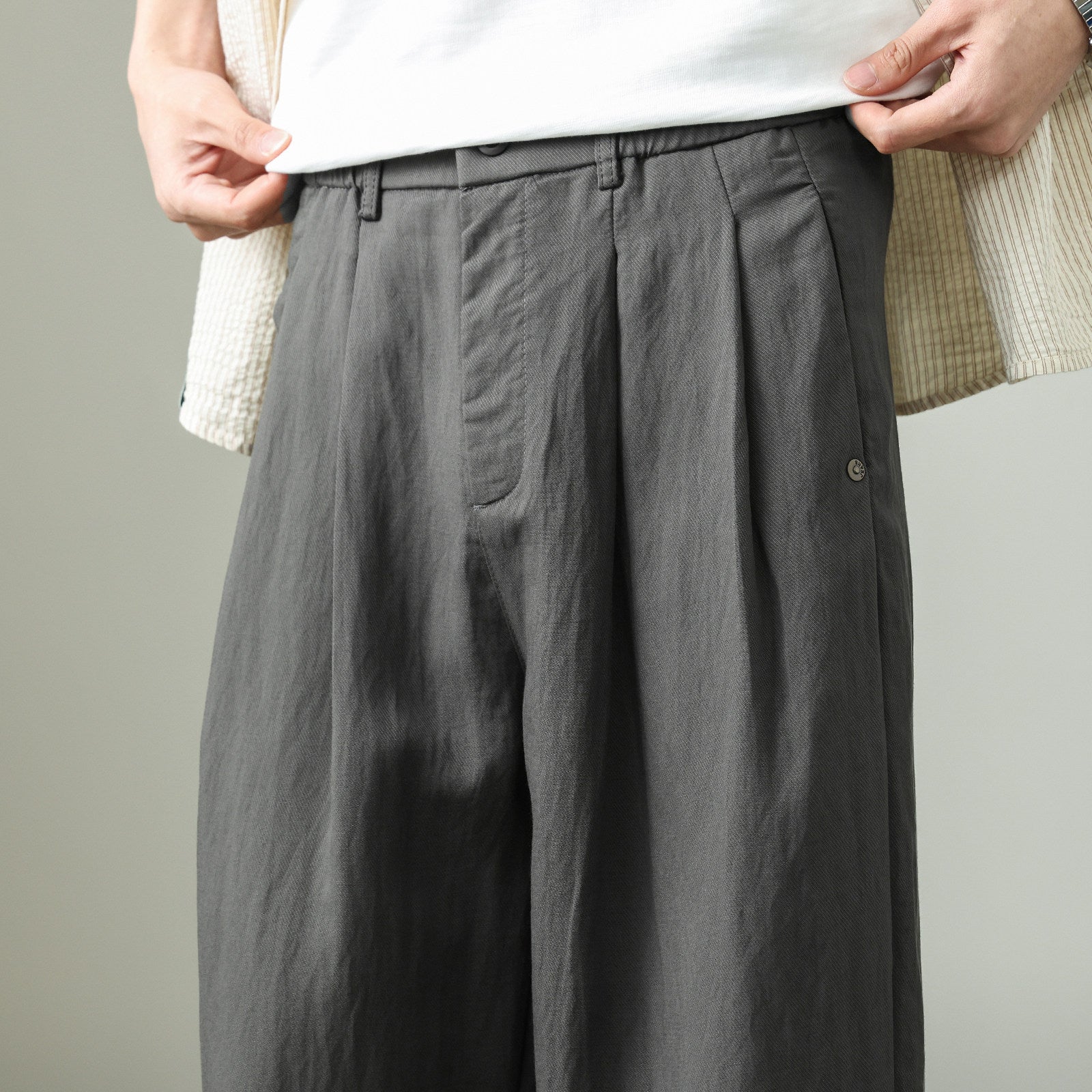 Draped Lyocell Wide Leg Pants – Loose Straight Tencel Linen Summer Ice Silk Slacks for Men – Japanese vintage | yamalin clothes | Yamalinclothes