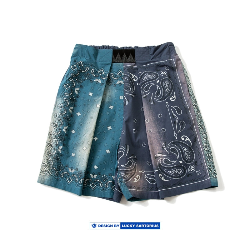Tie-dyed cashew flower patchwork contrast color shorts Elastic loose shorts