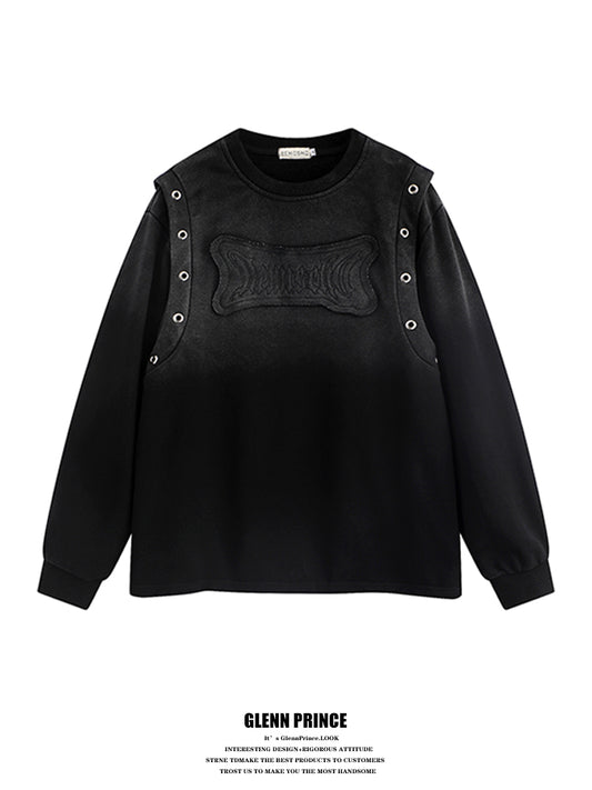 American fashion brand wasteland style gradient patch letter crew neck sweatshirt men's autumn hip hop pullover top