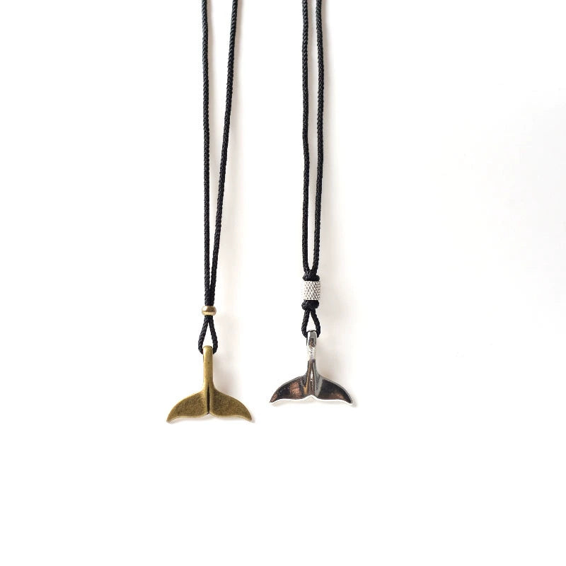 MD Original Vintage Style Bronze Whale Tail Handwoven Necklace Niche Black Simple Student Couple Gift