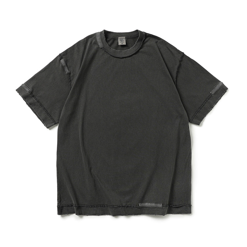 Japanese vintage heavy gradient wash destruction vintage embroidery loose fit short sleeve T-shirt men's and women's T-shirts trendy