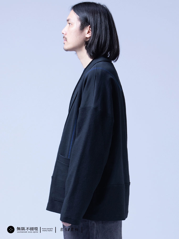 Original design men's terry stitching casual loose raw edge knitted jacket N