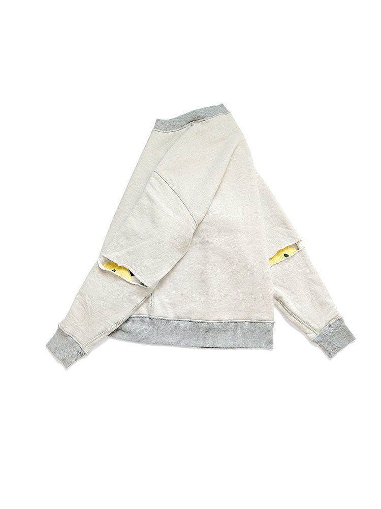 unisex loose casual reversible reversible ripped bunny smiley face print sweatshirt